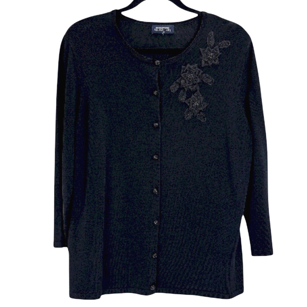 Jones New York Signature Beaded Cardigan Sweater Women's M/L Black No Size Tag